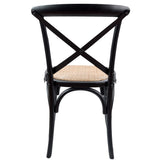 Aster Crossback Dining Chair Set of 8 Solid Birch Timber Wood Ratan Seat - Black - 45-Degree Angle