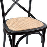 Aster Crossback Dining Chair Set of 8 Solid Birch Timber Wood Ratan Seat - Black - Rear View