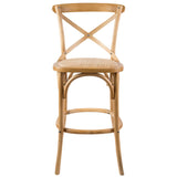 Aster 3pc Crossback Bar Stools Dining Chair Solid Birch Timber Rattan Seat - Oak - Front View
