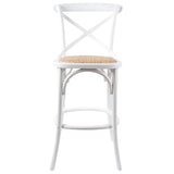 Aster 4pc Crossback Bar Stools Dining Chair Solid Birch Timber Rattan Seat White - Front View