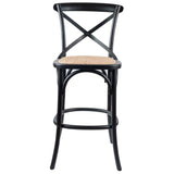 Aster 3pc Crossback Bar Stools Dining Chair Solid Birch Timber Rattan Seat Black - Front View