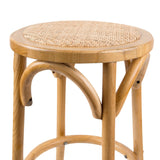 Aster 3pc Round Bar Stools Dining Stool Chair Solid Birch Wood Rattan Seat Oak - Side View