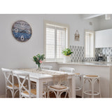 Aster 4pc Round Bar Stools Dining Stool Chair Solid Birch Wood Rattan Seat White - Front View