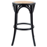 Aster 3pc Round Bar Stools Dining Stool Chair Solid Birch Wood Rattan Seat Black - Front View