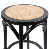 Aster 3pc Round Bar Stools Dining Stool Chair Solid Birch Wood Rattan Seat Black - Side View