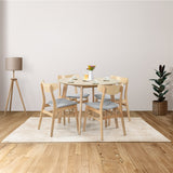 Cusco 5pc Set Dining Set 100cm Round Table 4 Chair Fabric Seat Scandinavian - Front View