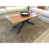 Lantana Coffee Table 130cm Live Edge Solid Acacia Timber Wood Metal Leg -Natural - Side View
