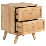 Olearia Bedside Table 2 Drawer Storage Cabinet Solid Mango Wood Rattan Natural - Side View