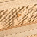 Olearia Bedside Table 2 Drawer Storage Cabinet Solid Mango Wood Rattan Natural - Close-Up Angle