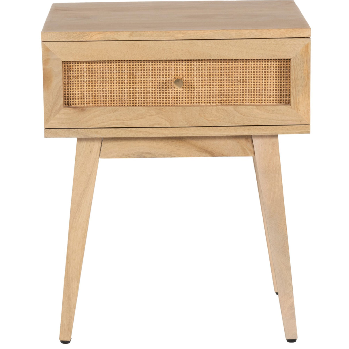 Olearia Bedside Table 1 Drawer Storage Cabinet Solid Mango Wood Rattan Natural