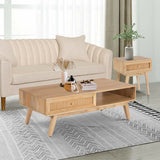 Olearia Bedside Table 1 Drawer Storage Cabinet Solid Mango Wood Rattan Natural - Front View
