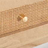 Olearia Bedside Table 1 Drawer Storage Cabinet Solid Mango Wood Rattan Natural - Close-Up Angle