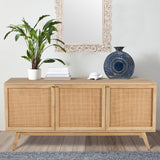 Olearia Buffet Table 150cm 3 Door Solid Mango Wood Storage Cabinet Natural - Front View