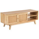Olearia ETU Entertainment TV Unit 117cm Solid Mango Wood Rattan 2 Door Natural - Front View
