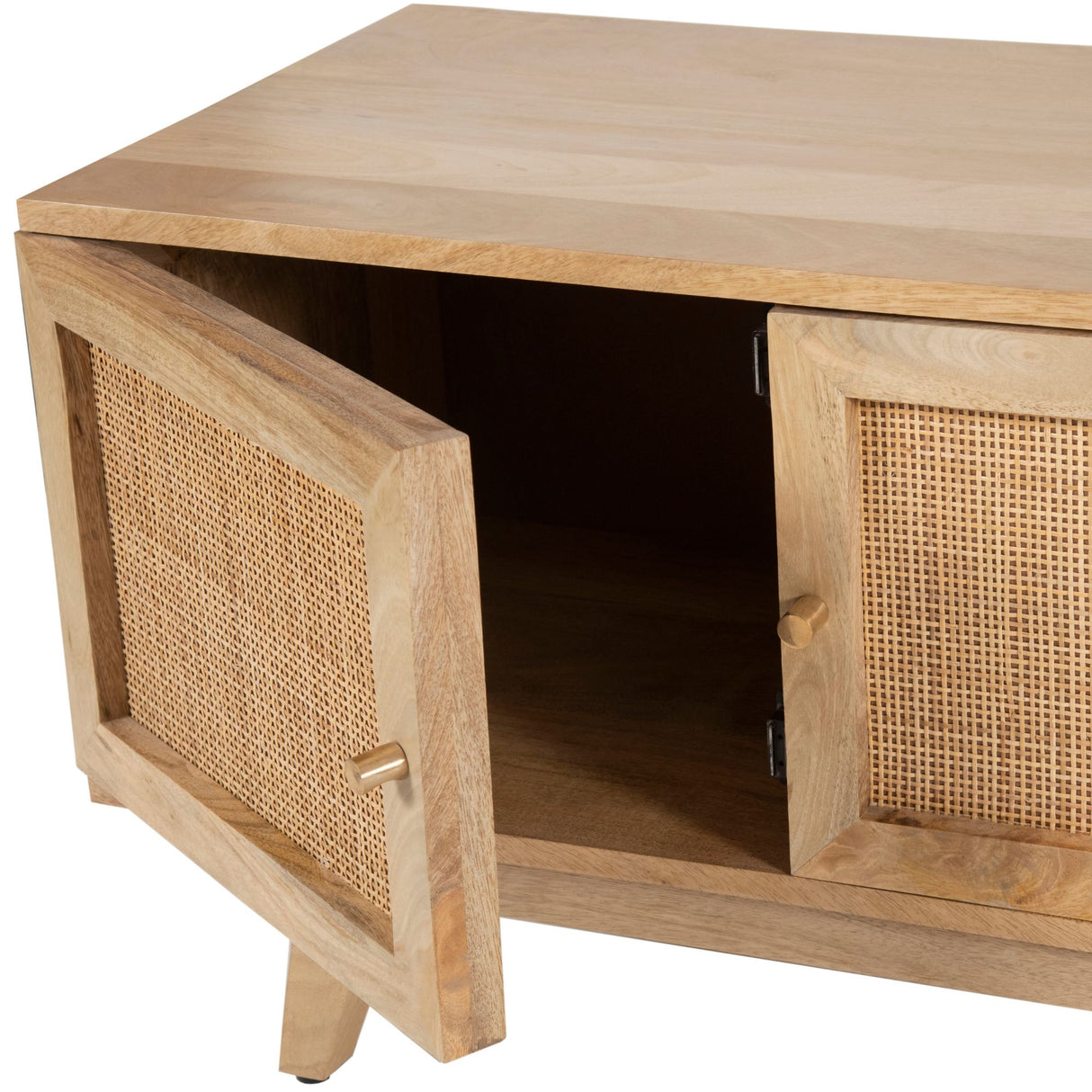 Olearia ETU Entertainment TV Unit 117cm Solid Mango Wood Rattan 2 Door Natural