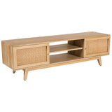 Olearia ETU Entertainment TV Unit 150cm Solid Mango Wood Rattan 2 Door Natural - Side View