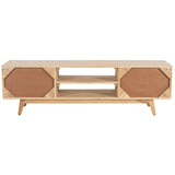 Olearia ETU Entertainment TV Unit 150cm Solid Mango Wood Rattan 2 Door Natural - Top-Down View