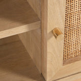 Olearia ETU Entertainment TV Unit 150cm Solid Mango Wood Rattan 2 Door Natural - Close-Up Angle