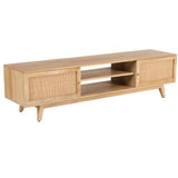 Olearia ETU Entertainment TV Unit 175cm Solid Mango Wood Rattan 2 Door Natural - Front View