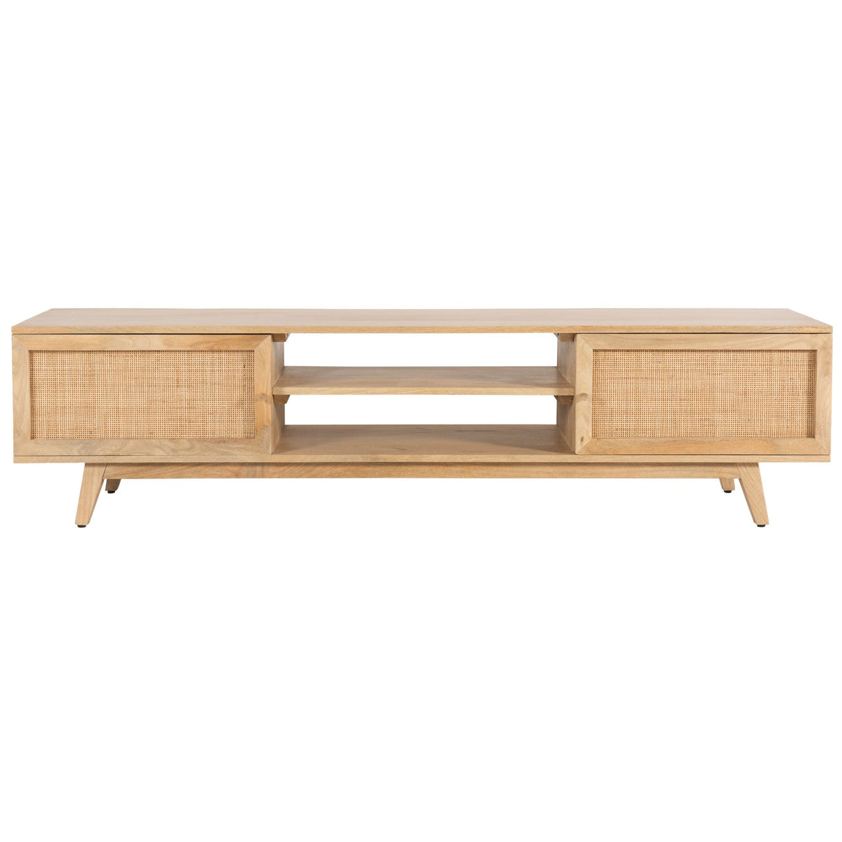 Olearia ETU Entertainment TV Unit 175cm Solid Mango Wood Rattan 2 Door Natural
