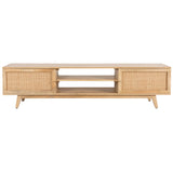Olearia ETU Entertainment TV Unit 175cm Solid Mango Wood Rattan 2 Door Natural - Side View