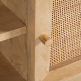 Olearia ETU Entertainment TV Unit 175cm Solid Mango Wood Rattan 2 Door Natural - Close-Up Angle