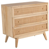Olearia Storage Cabinet Buffet Chest of 3 Drawer Mango Wood Rattan Natural - Front View