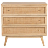 Olearia Storage Cabinet Buffet Chest of 3 Drawer Mango Wood Rattan Natural - Side View