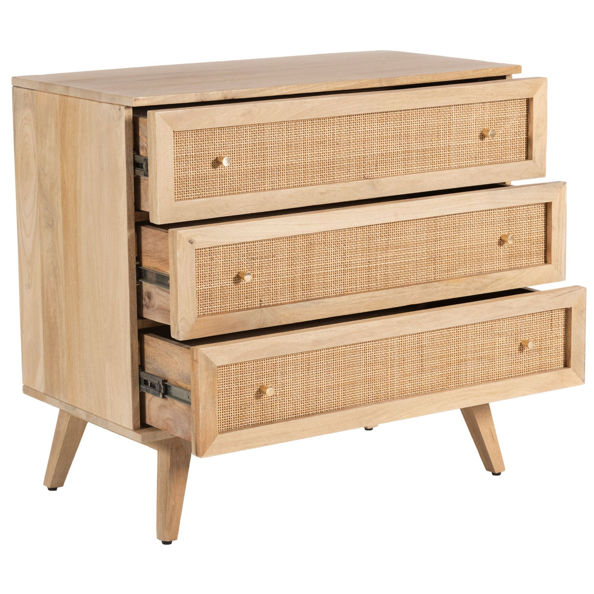 Olearia Storage Cabinet Buffet Chest of 3 Drawer Mango Wood Rattan Natural
