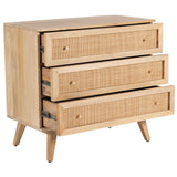 Olearia Storage Cabinet Buffet Chest of 3 Drawer Mango Wood Rattan Natural - Top-Down View