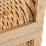 Olearia Storage Cabinet Buffet Chest of 3 Drawer Mango Wood Rattan Natural - Close-Up Angle