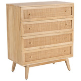 Olearia Storage Cabinet Buffet Chest of 4 Drawer Mango Wood Rattan Natural - Front View