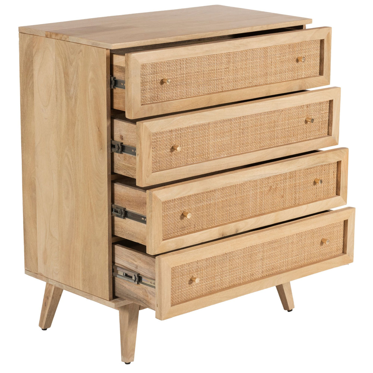 Olearia Storage Cabinet Buffet Chest of 4 Drawer Mango Wood Rattan Natural