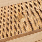 Olearia Storage Cabinet Buffet Chest of 4 Drawer Mango Wood Rattan Natural - Close-Up Angle