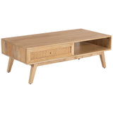 Olearia Coffee Table 120cm Solid Mango Timber Wood Rattan Furniture Natural - Front View