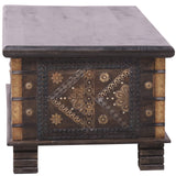 Onir Coffee Table Antique Handcrafted Solid Mango Wood Storage Trunk Chest Box - 45-Degree Angle