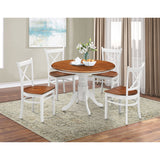 Lupin 5pc Dining Set 106cm Round Pedestral Table 4 Rubber Wood Chair - White Oak - Front View