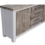 Plumeria Buffet Table 200cm 2 Door 3 Drawer Solid Acacia Timber - White Brush - 45-Degree Angle