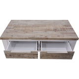 Plumeria Coffee Table 130cm 2 Drawer Solid Acacia Timber Wood - White Brush - Top-Down View