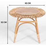 Holly 65cm Round Side Table Mango Wood Top Rattan Frame - Natural - Side View