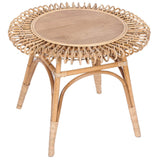 Holly 65cm Round Side Table Mango Wood Top Rattan Frame - Natural - Top-Down View