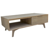 Tyler 130cm Coffee Table 2 Drawer Solid Acacia Timber Brushed Smoke - Front View