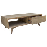 Tyler 130cm Coffee Table 2 Drawer Solid Acacia Timber Brushed Smoke - Side View