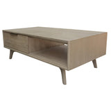 Tyler 130cm Coffee Table 2 Drawer Solid Acacia Timber Brushed Smoke - Top-Down View