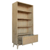 Grevillea Bookshelf Bookcase 4 Tier Drawers Solid Acacia Timber Wood - Brown - 45-Degree Angle