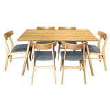 Oscar 7pc Dining Set 150cm Table 6 Chair Fabric Seat Scandinavian Style - Front View