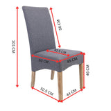 Jackson Dining Chair Set of 2 Fabric Seat Solid Pine Wood Furniture - Grey - Front View