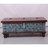 Konark Coffee Table Antique Handcrafted Solid Mango Wood Storage Trunk Chest Box - Side View