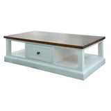 Norah Coffee Table 130cm 2 Drawer Solid Acacia Timber Wood - Front View