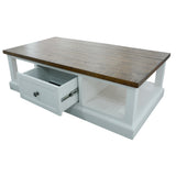 Norah Coffee Table 130cm 2 Drawer Solid Acacia Timber Wood - Side View